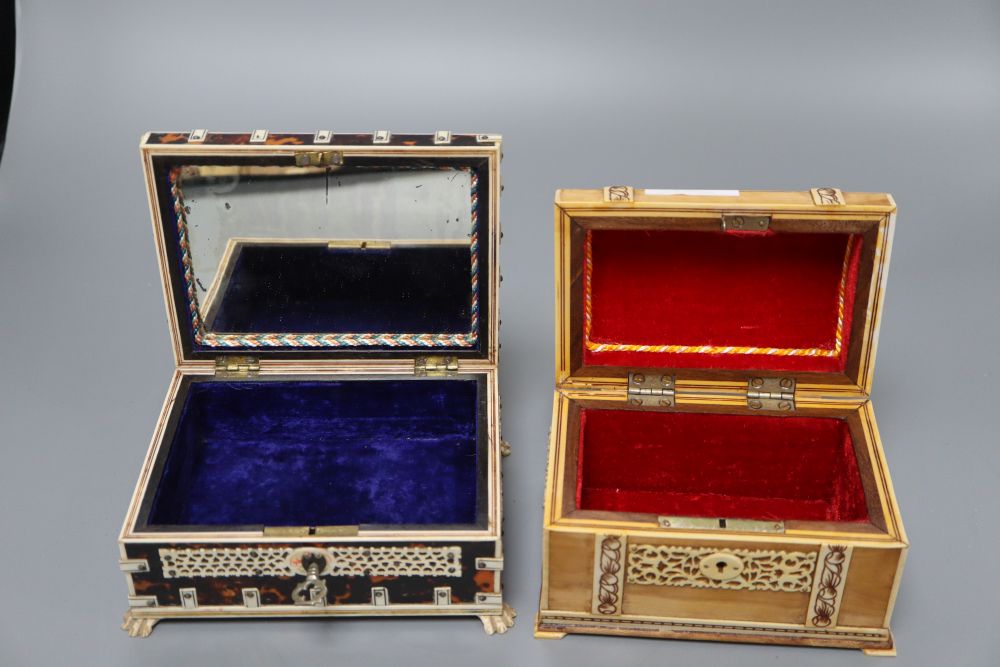 Two Anglo Indian bone mounted boxes, longest 15cm